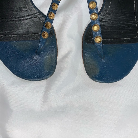 BALENCIAGA size 38 teal blue-green Gwen calfskin leather thong toe STUD sandals